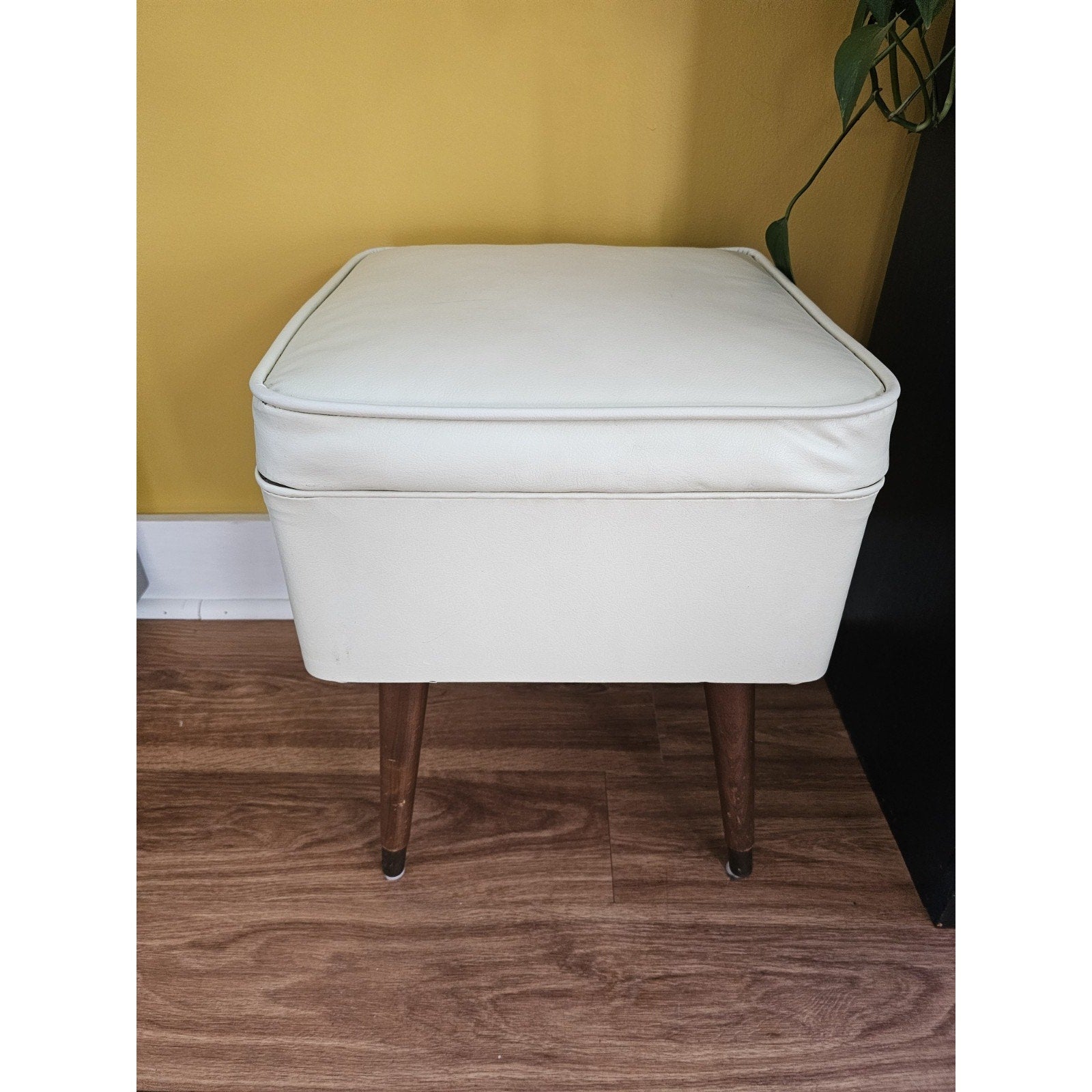 Vintage Mid Century Modern Sewing Stool Ottoman With Storage Compartment Bench