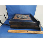 Vintage Black Metal Wall Mount Mailbox w/Emblem and Newspaper Rack Hooks