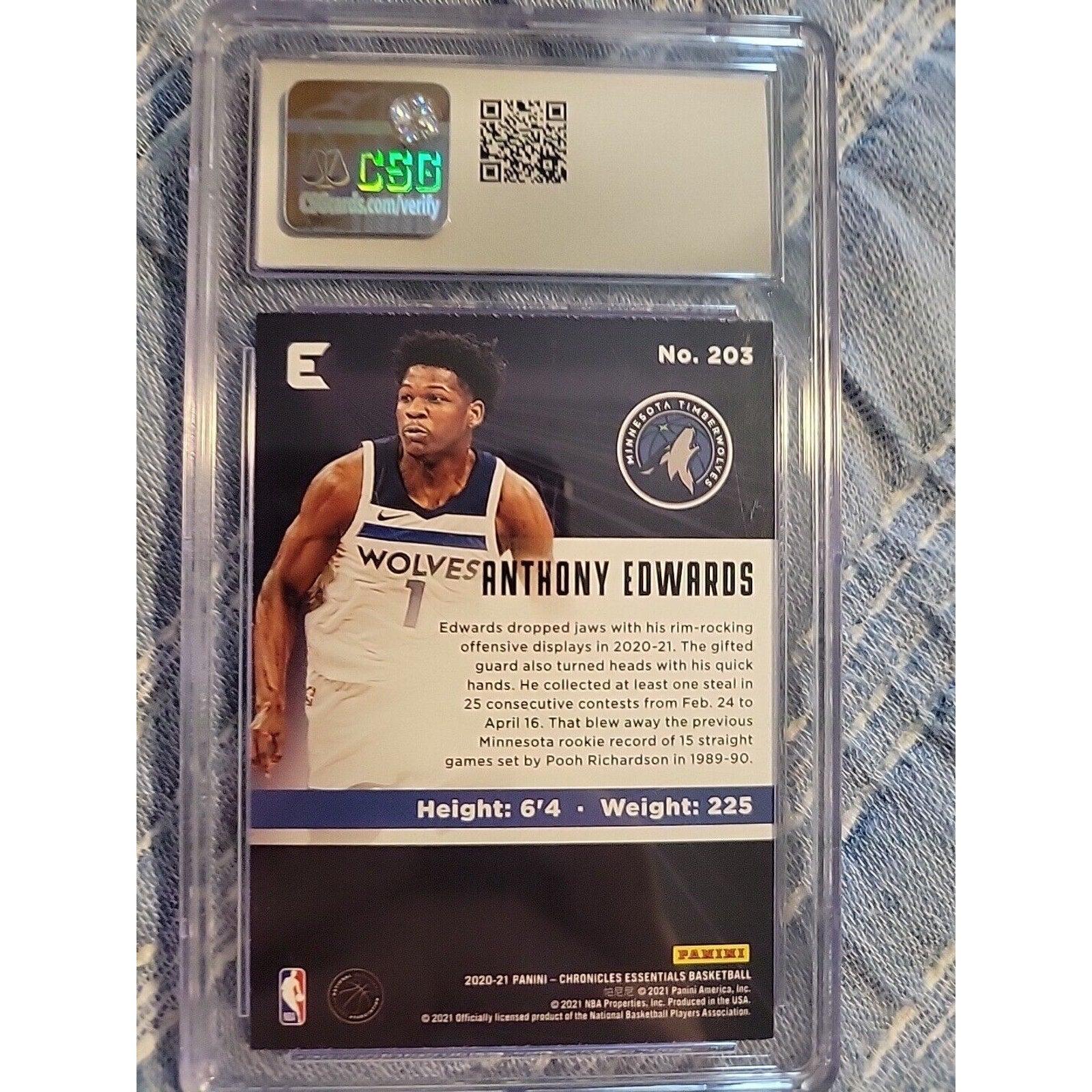 Anthony Edwards 2020-21 Panini Chronicles Essentials #203-Rookie -White -CGS 9