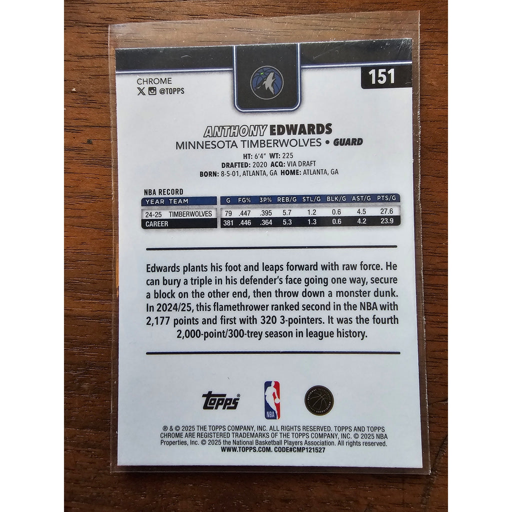Anthony Edwards 2025-2026 Topps Chrome #151 - Minnesota Timberwolves - NBA