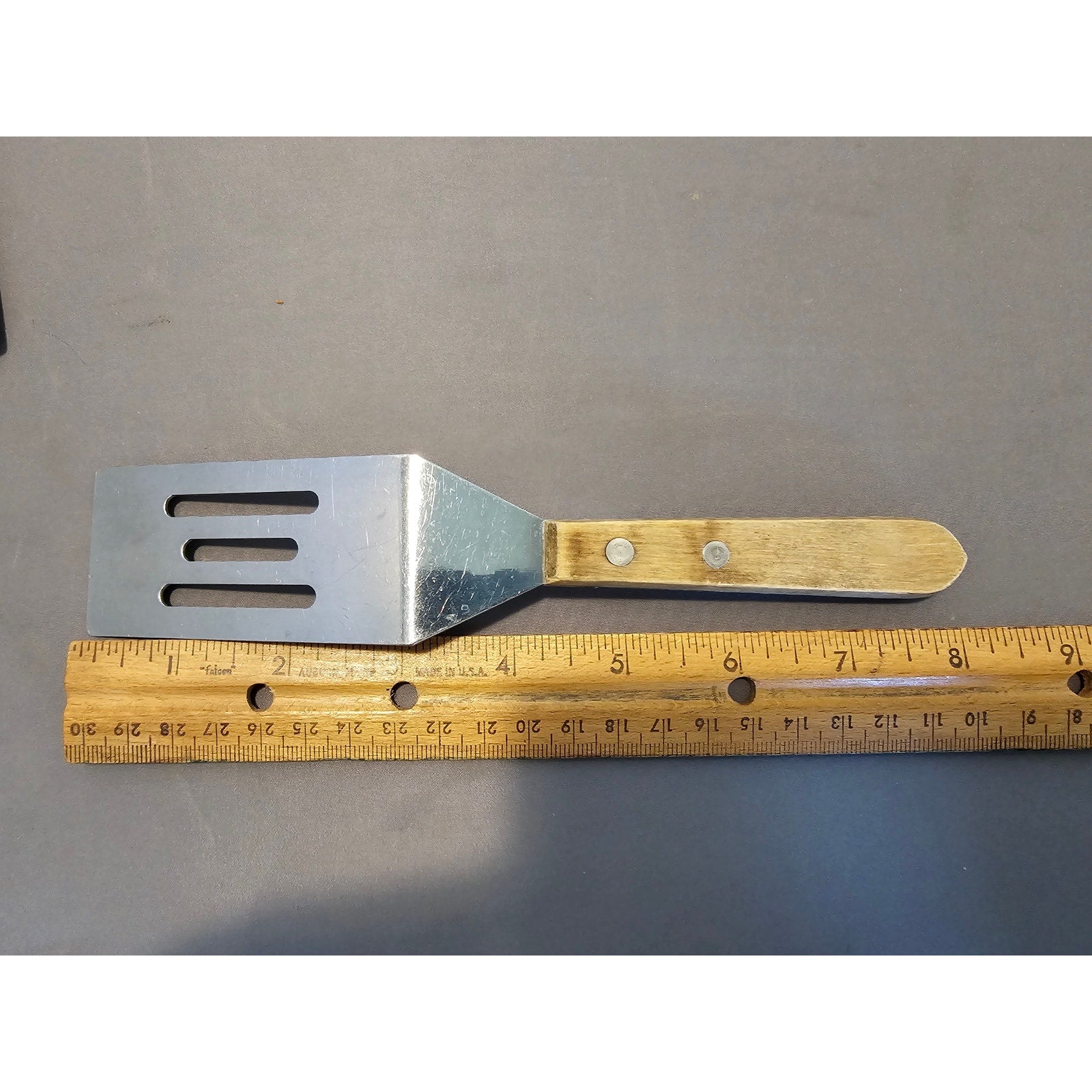 The Pampered Chef - Mini Stainless Steel Slotted Spatula w/Wood Handle 8"