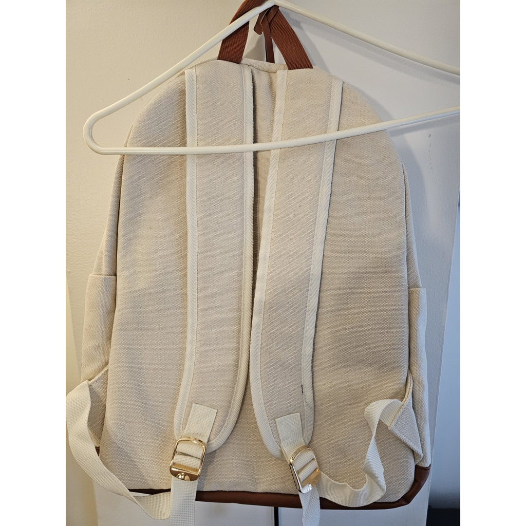 New Loulu Large Canvas Tan/Beige Backpack - Vegan Leather - with Bag