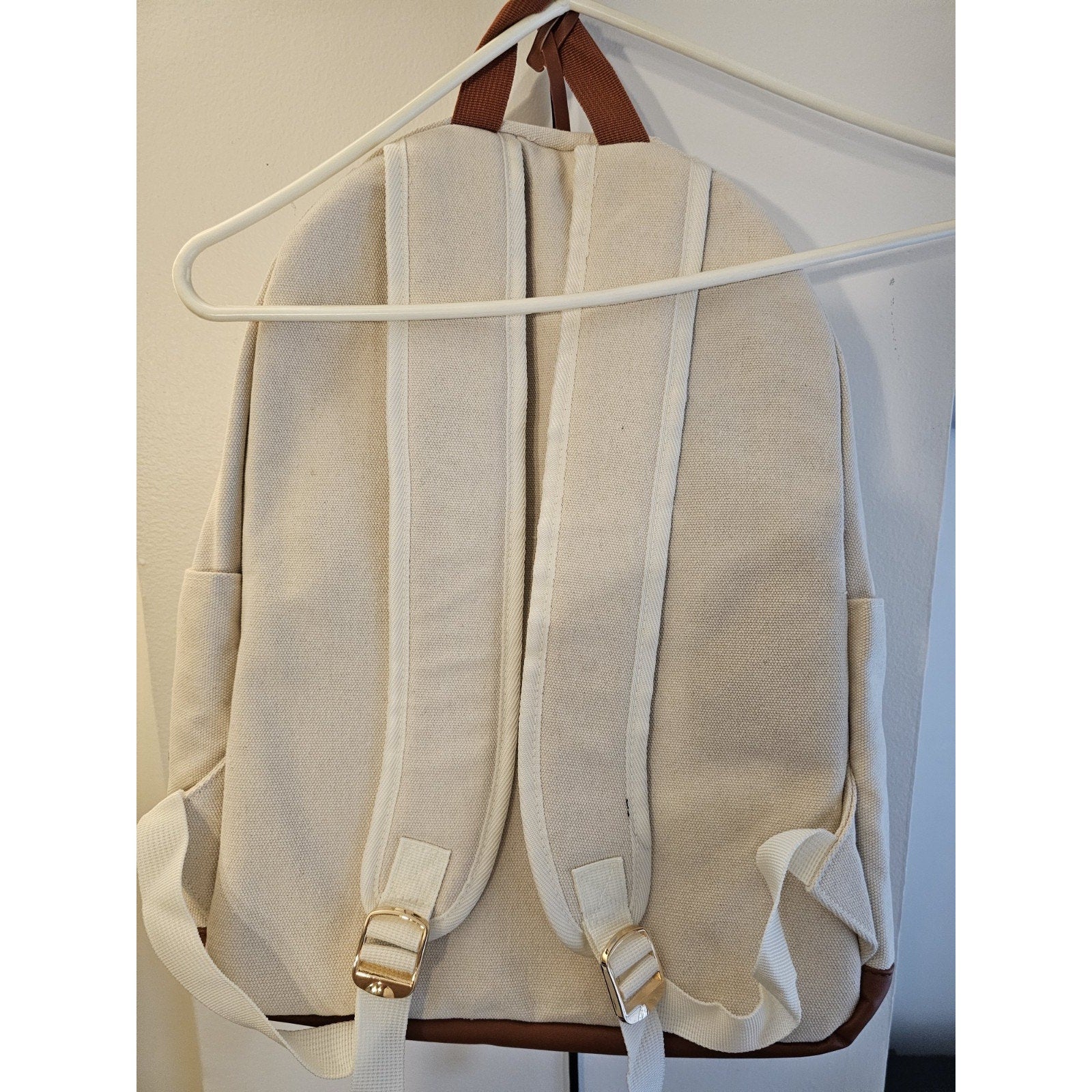 New Loulu Large Canvas Tan/Beige Backpack - Vegan Leather - with Bag