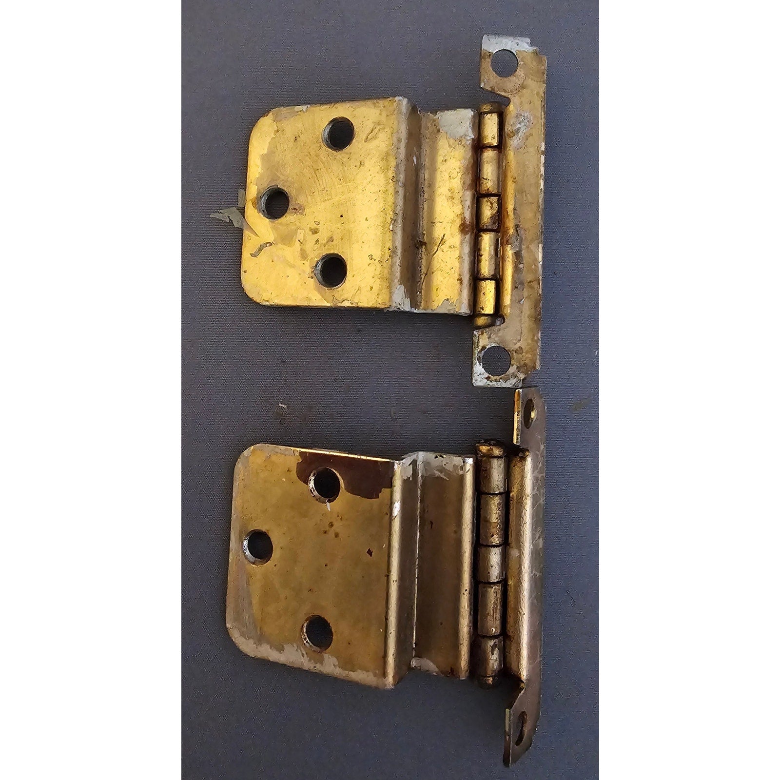 Pair of (2) Vintage/Mid-Century Cabinet Door Hinges - Gold Finish - Salvage