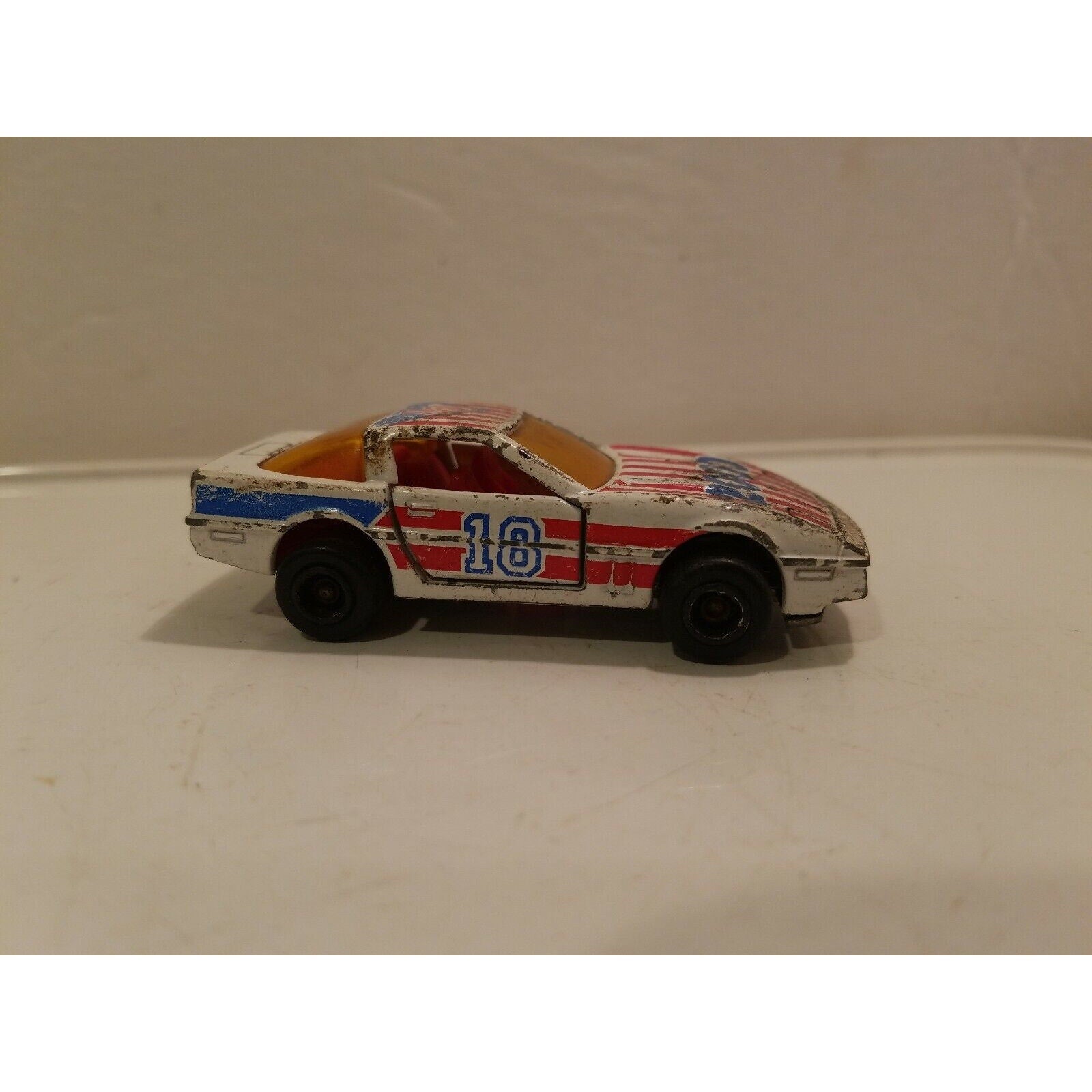 Vintage Majorette Red White Blue Corvette Race Car #18 1:57 Scale #215 268