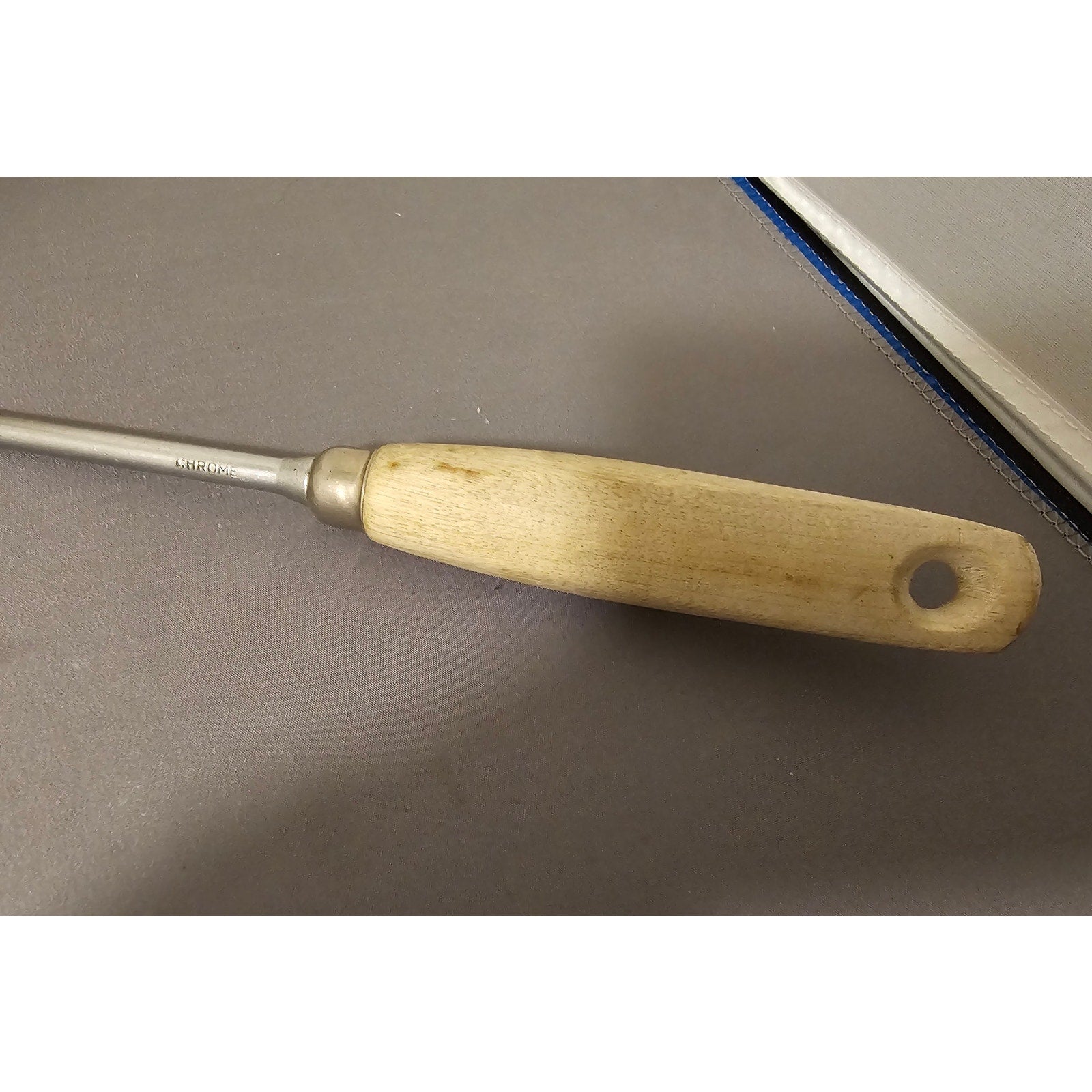 Vintage Ekco Chrome 2-Prong Serving Fork w/Wood Handle - 12-1/2” Length - USA