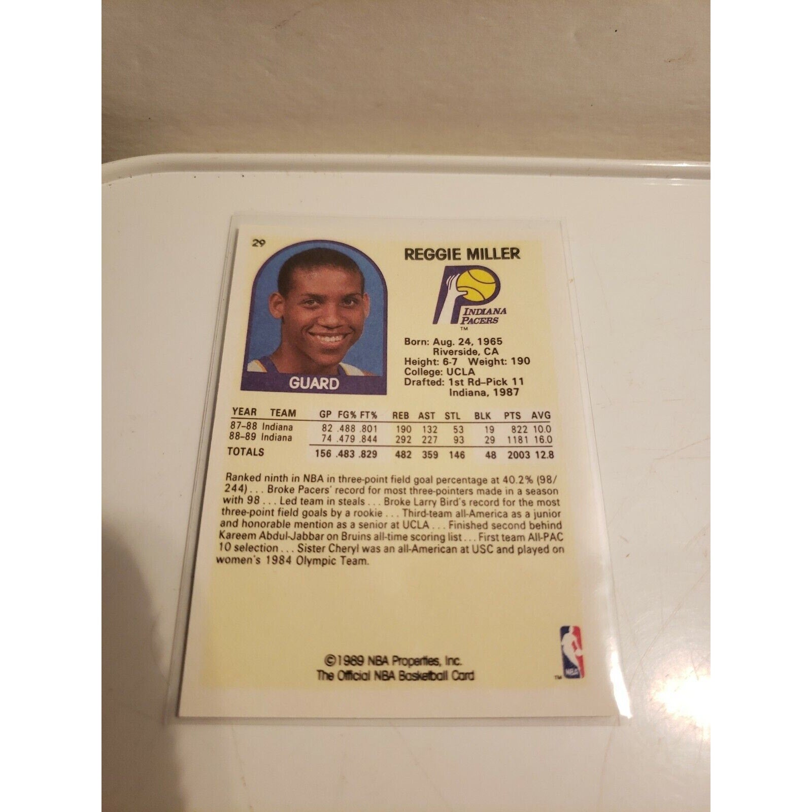 Reggie Miller 1989-1990 NBA Hoops #29 - Indiana Pacers - HOF