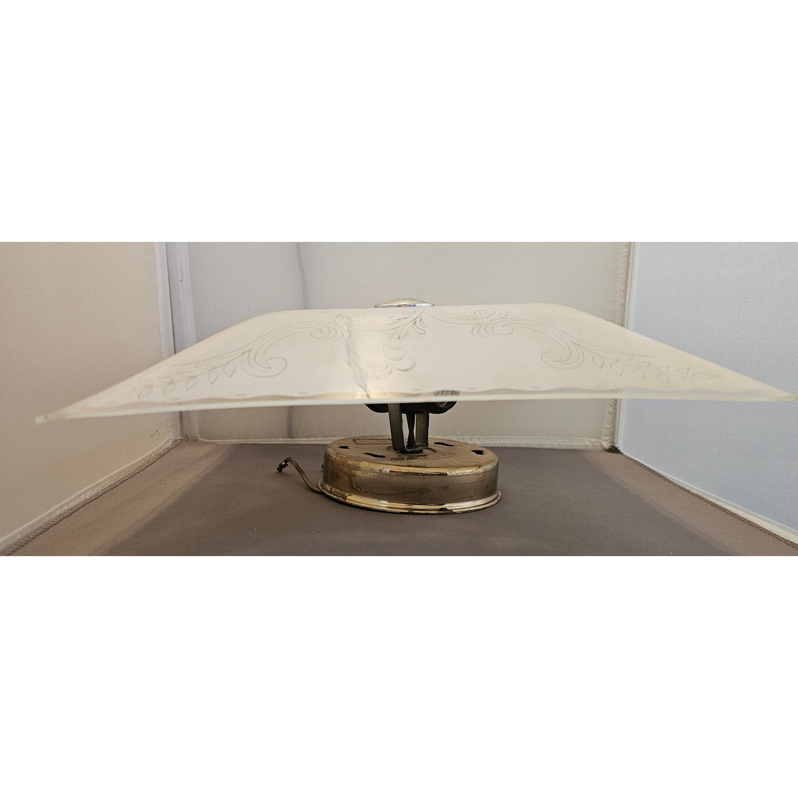 Vintage Mid Century Modern Square Ceiling Light Fixture w/Frosted Glass Floral