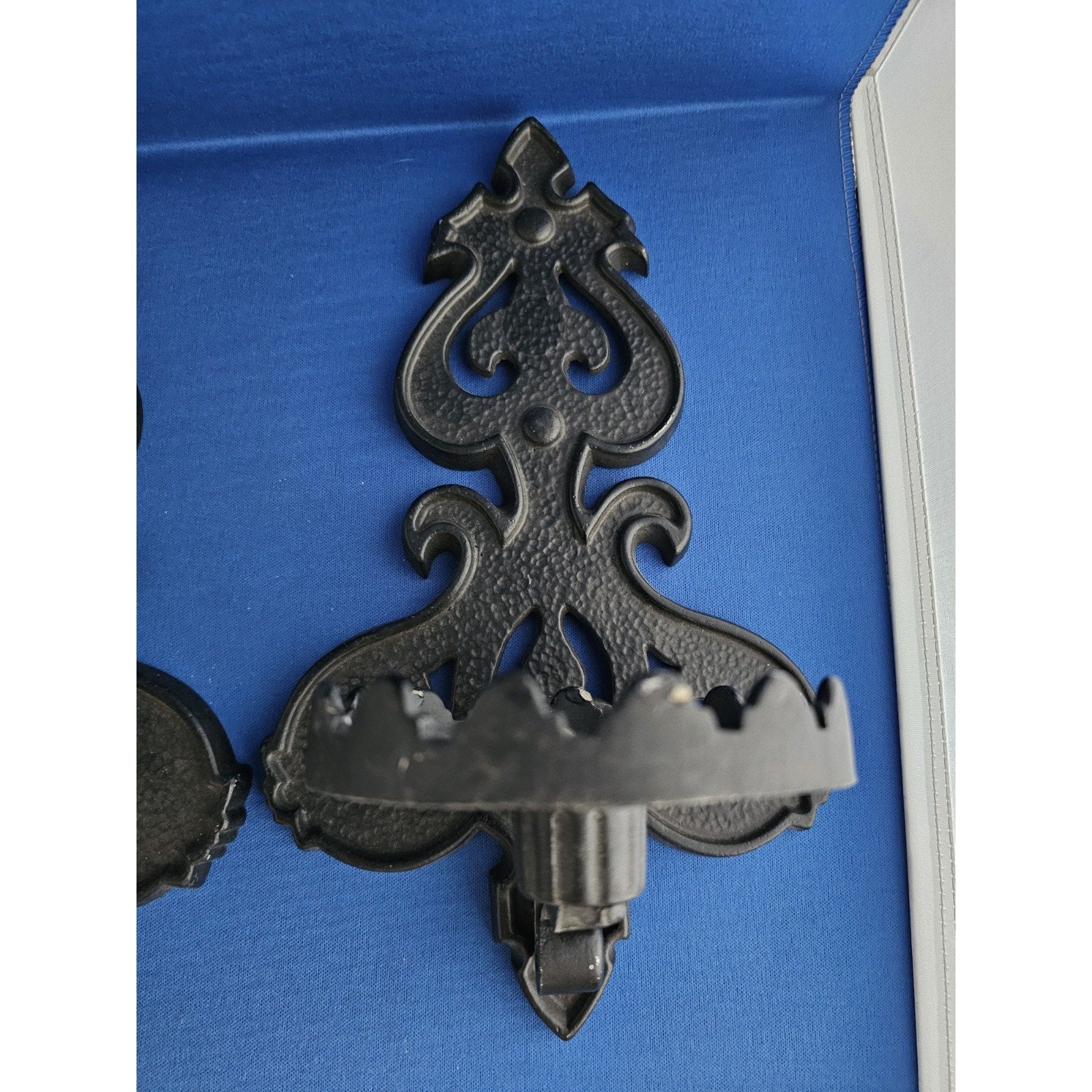 Pair of Vintage Homco #1386 - Black Metal Wall Decor Candle Holders