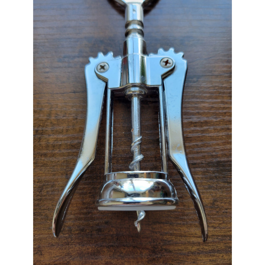Silver Corkscrew Wine Bottle Opener w/Fins - Push Down - Used - Italy