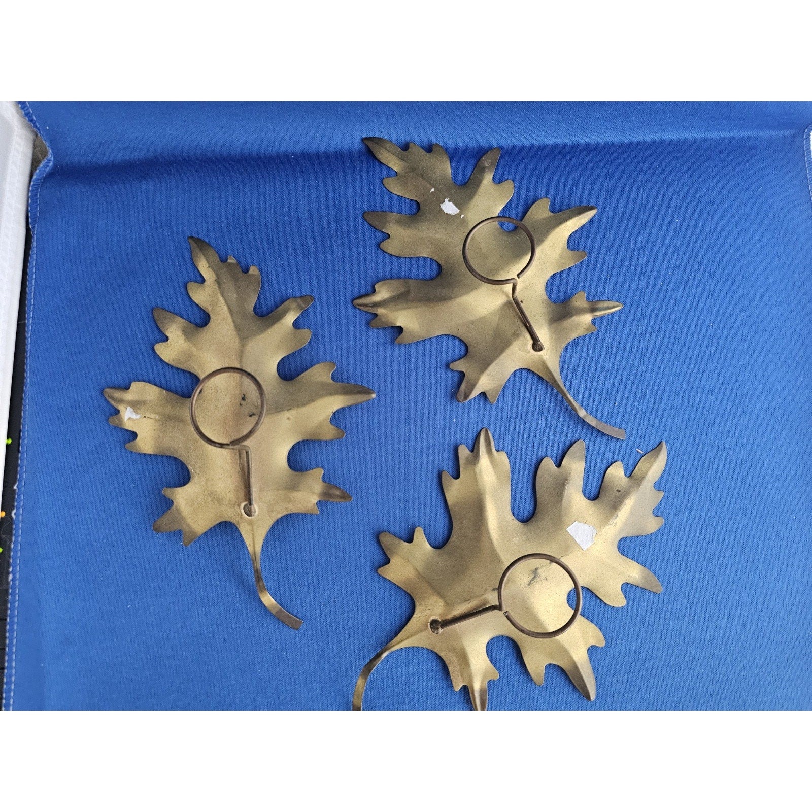 3 Vintage Gold Tone Metal Maple Leaves - 8 in - Home Wall Decor Fall/Autumn