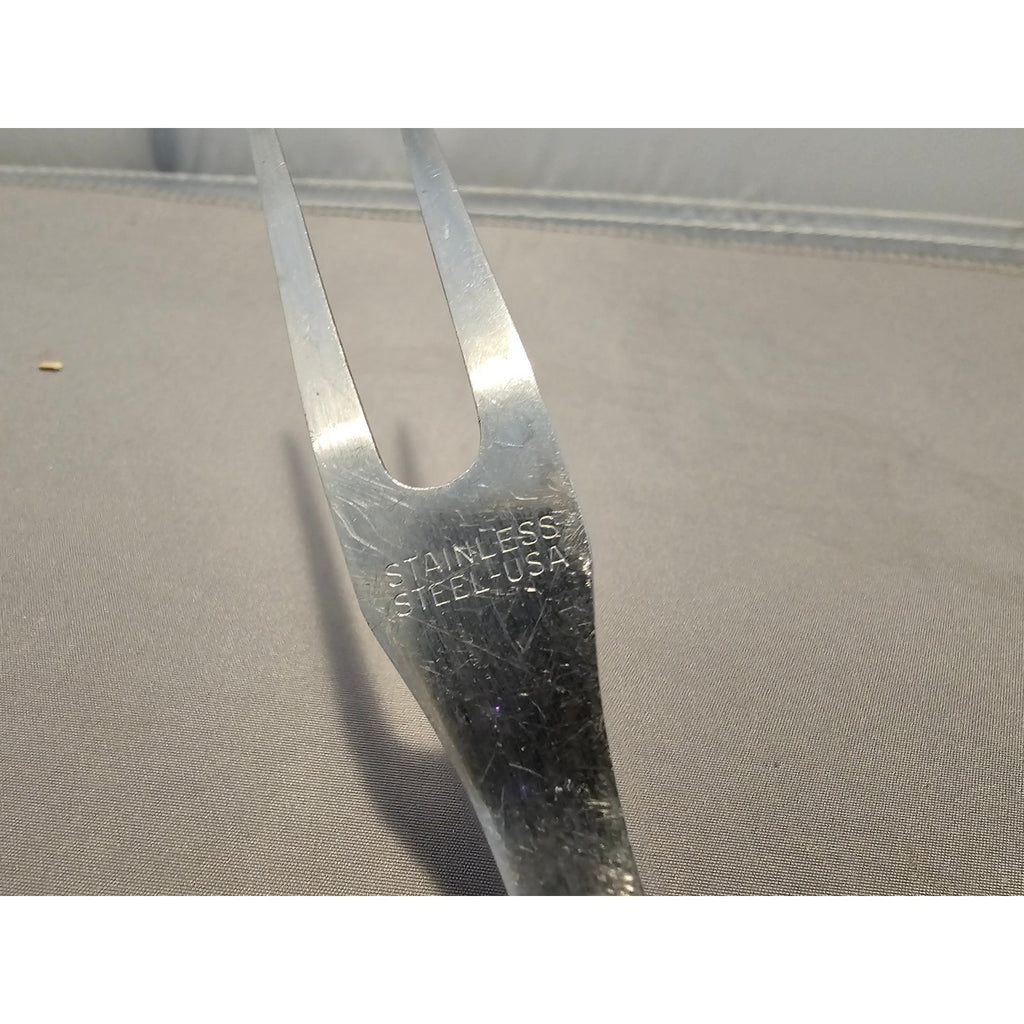 Vintage 2-Prong Stainless Steel Meat Carving Fork w/Antler Handle - 10” Length