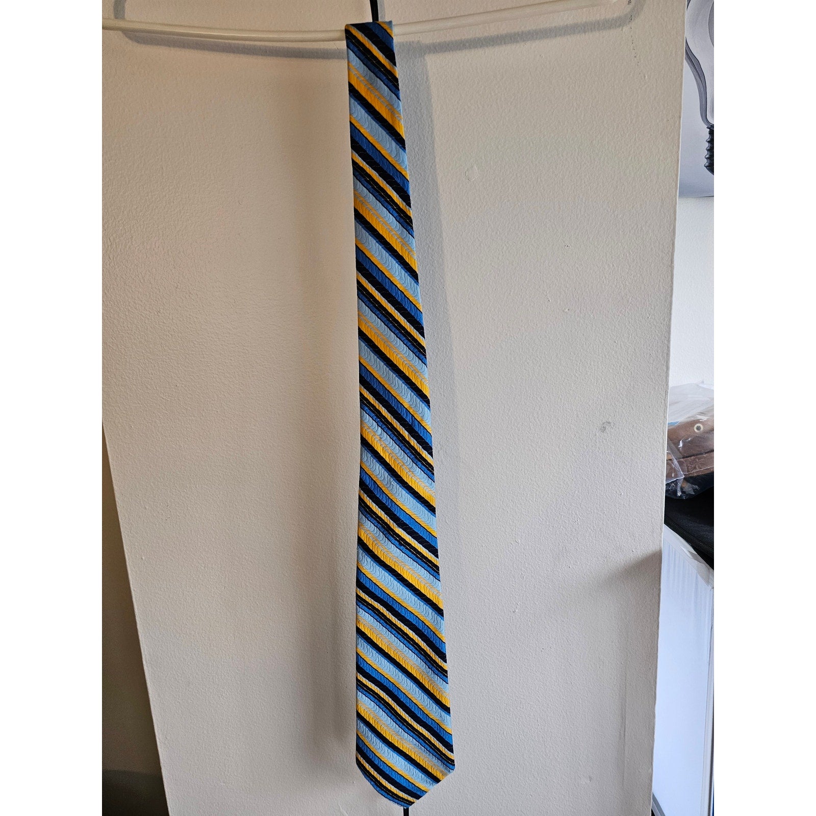 Vintage Men's Necktie - Blue/Black/Yellow Stripes - 54" long x 3.5" wide RN20152