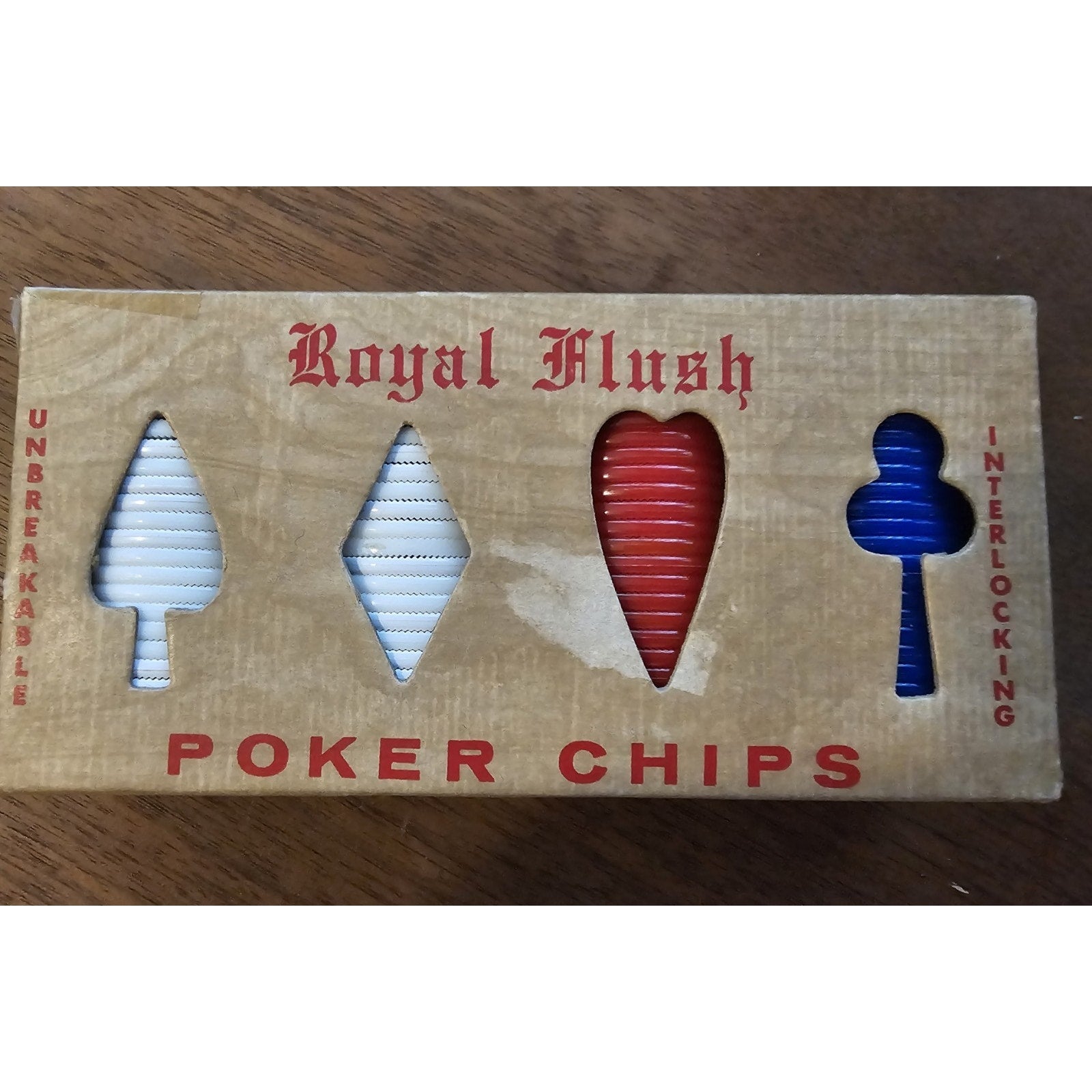 Vintage 100 Royal Flush Interlocking Unbreakable Poker Chips w/Original Box