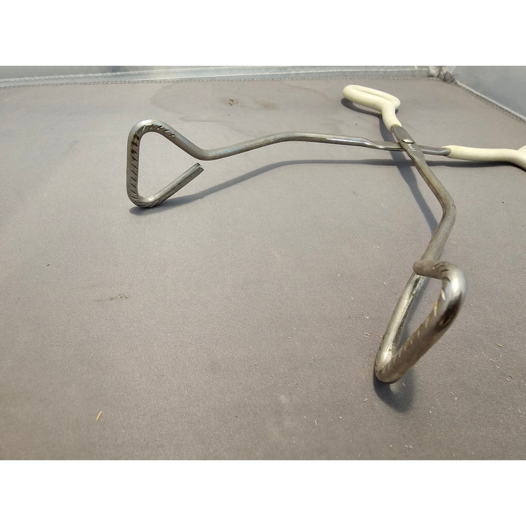 Vintage Ekco 10" White Rubble Handle Stainless Steel Tongs - USA