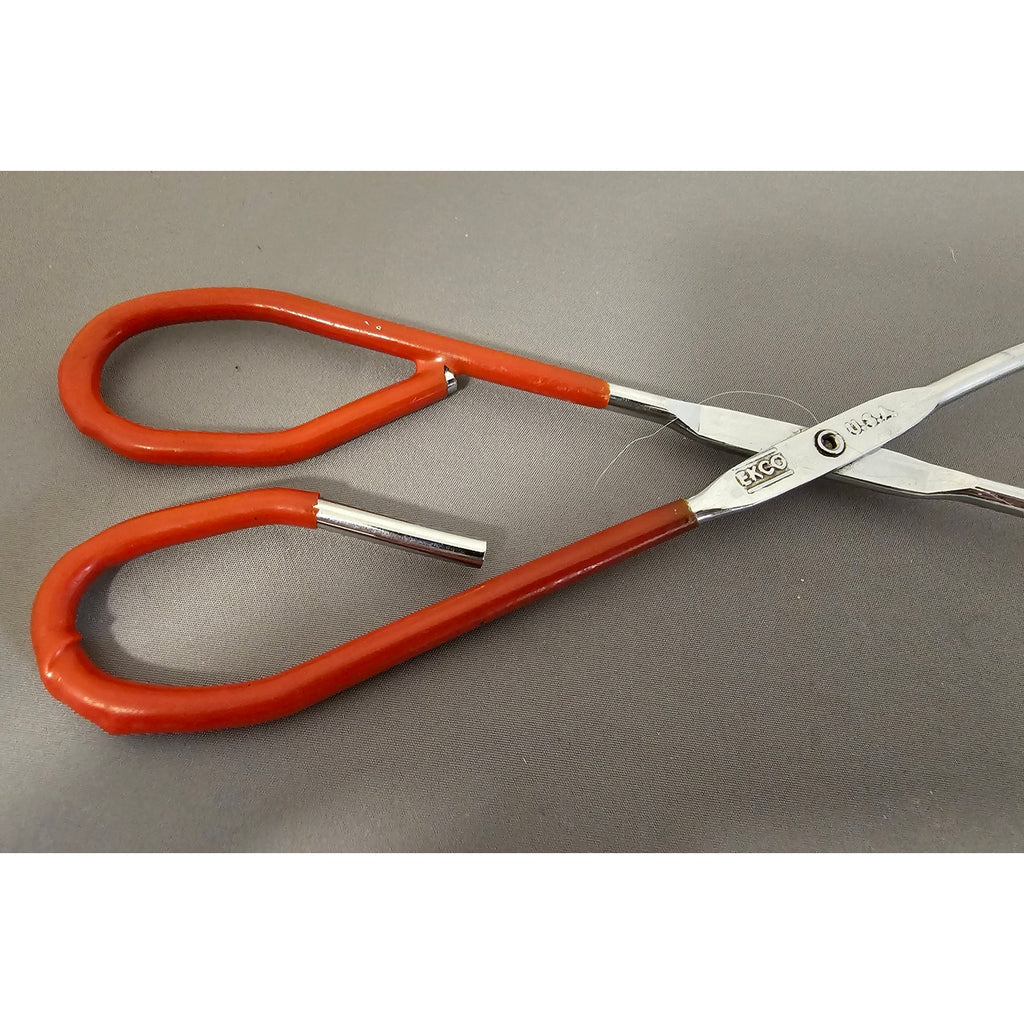 Vintage Ekco 10-1/2" Red Rubble Handle Stainless Steel Tongs - USA