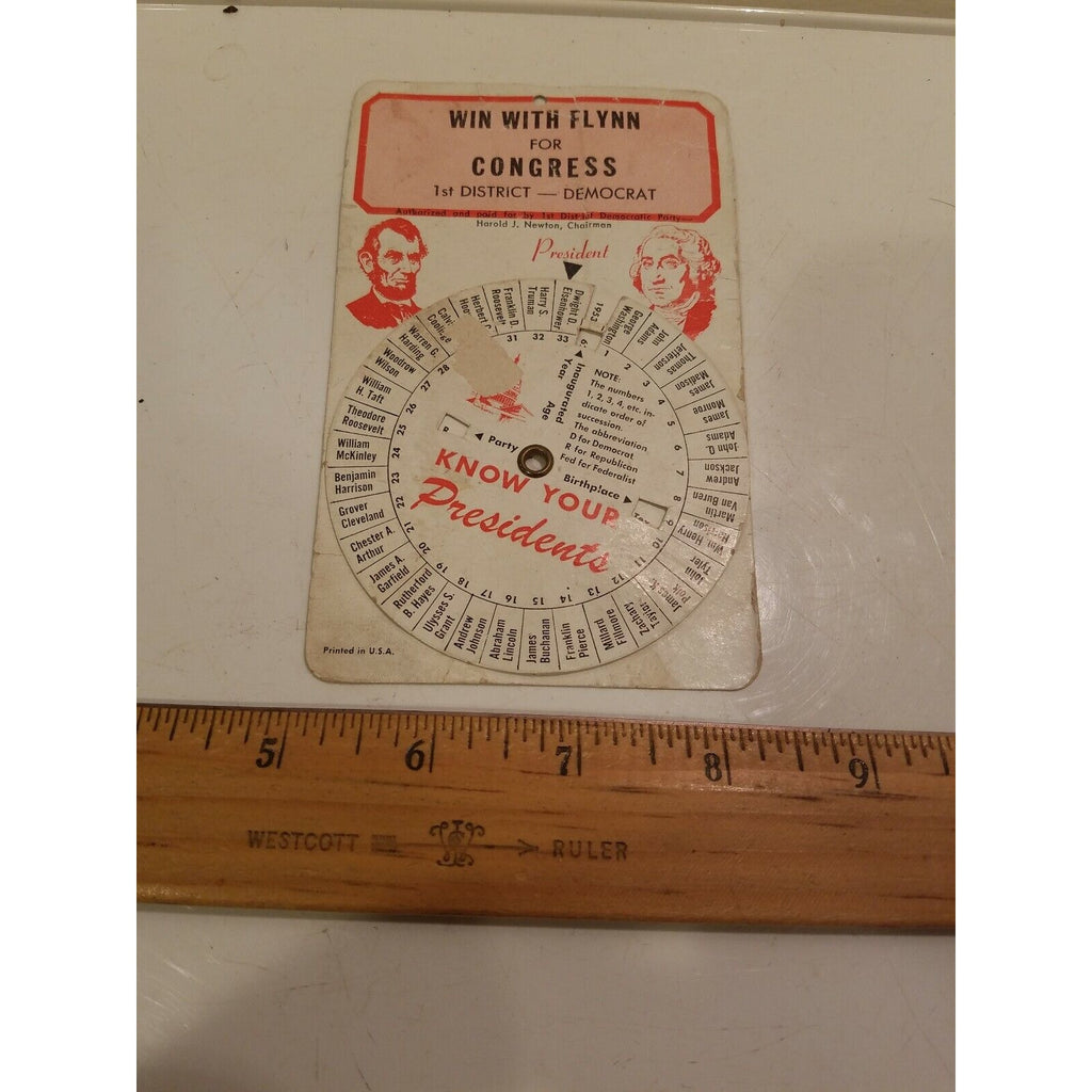 1957/58 Win With Flynn for Congress 1st District WI Gerald President Wheel Chart