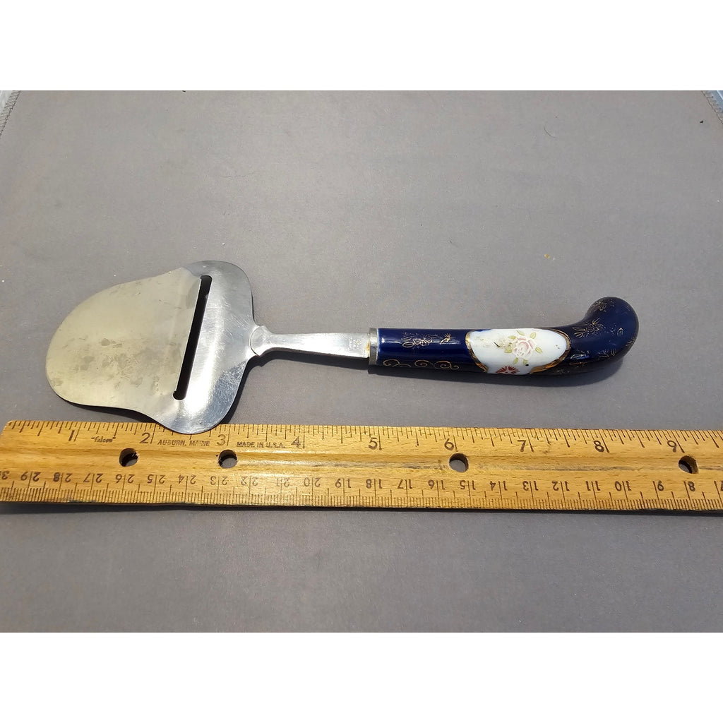 Vintage Stainless Steel Cheese Slicer/Server - Blue Porcelain Handle - Japan