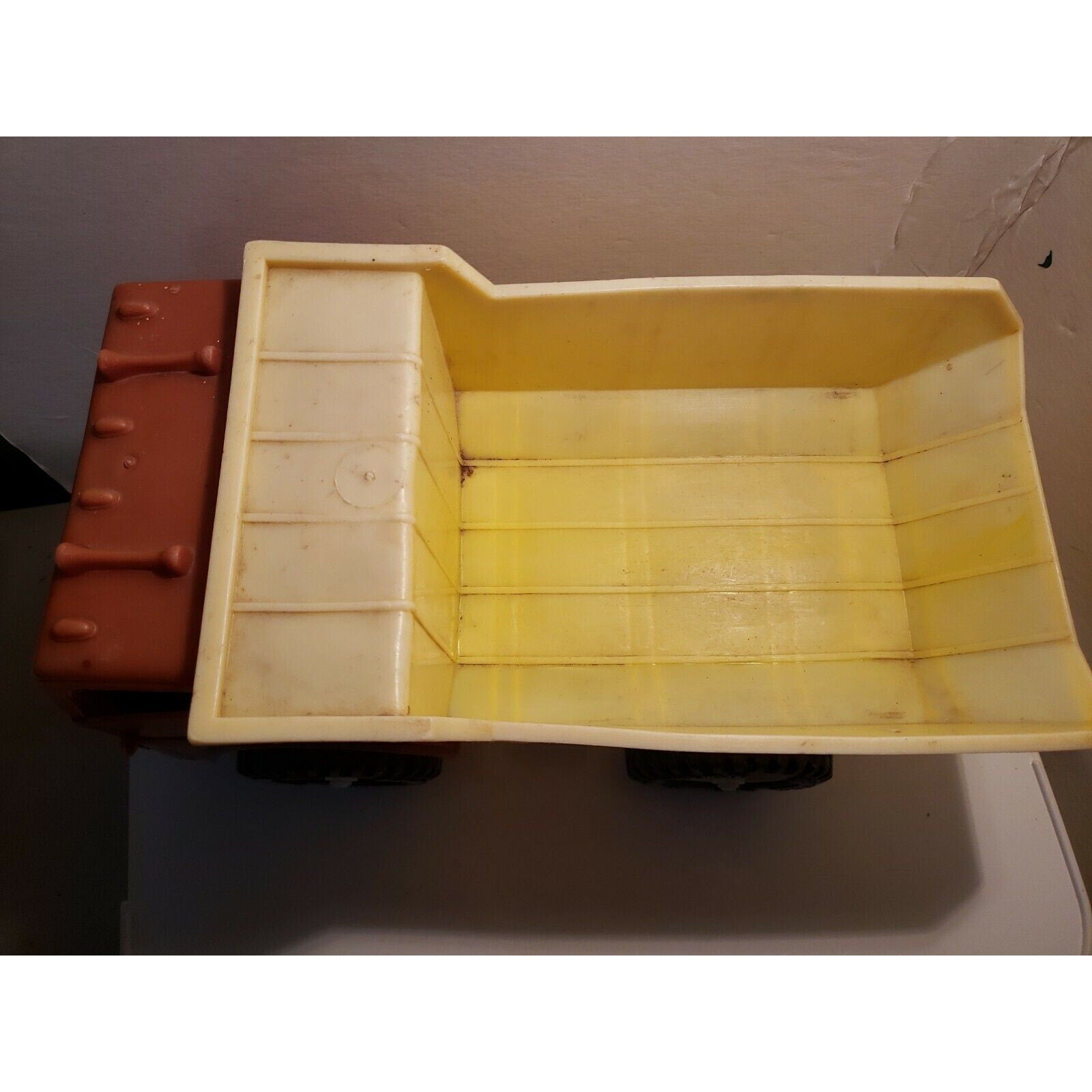 Vintage Gay Toys 12" plastic Dump Truck 620 brown/yellow Goodyear Tracker