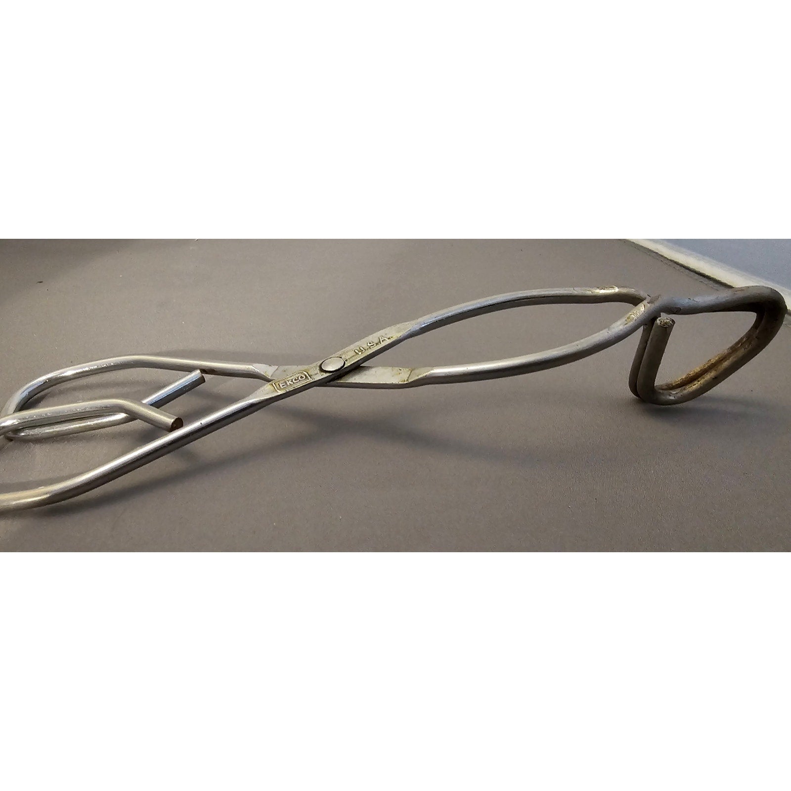 Vintage Ekco 8" (inch) Angled Stainless Steel Tongs - USA
