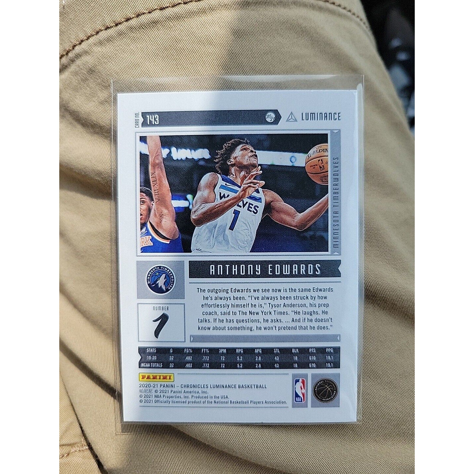 Anthony Edwards 2020-21 Panini Chronicles #143 - Rookie - Minnesota Timberwolves