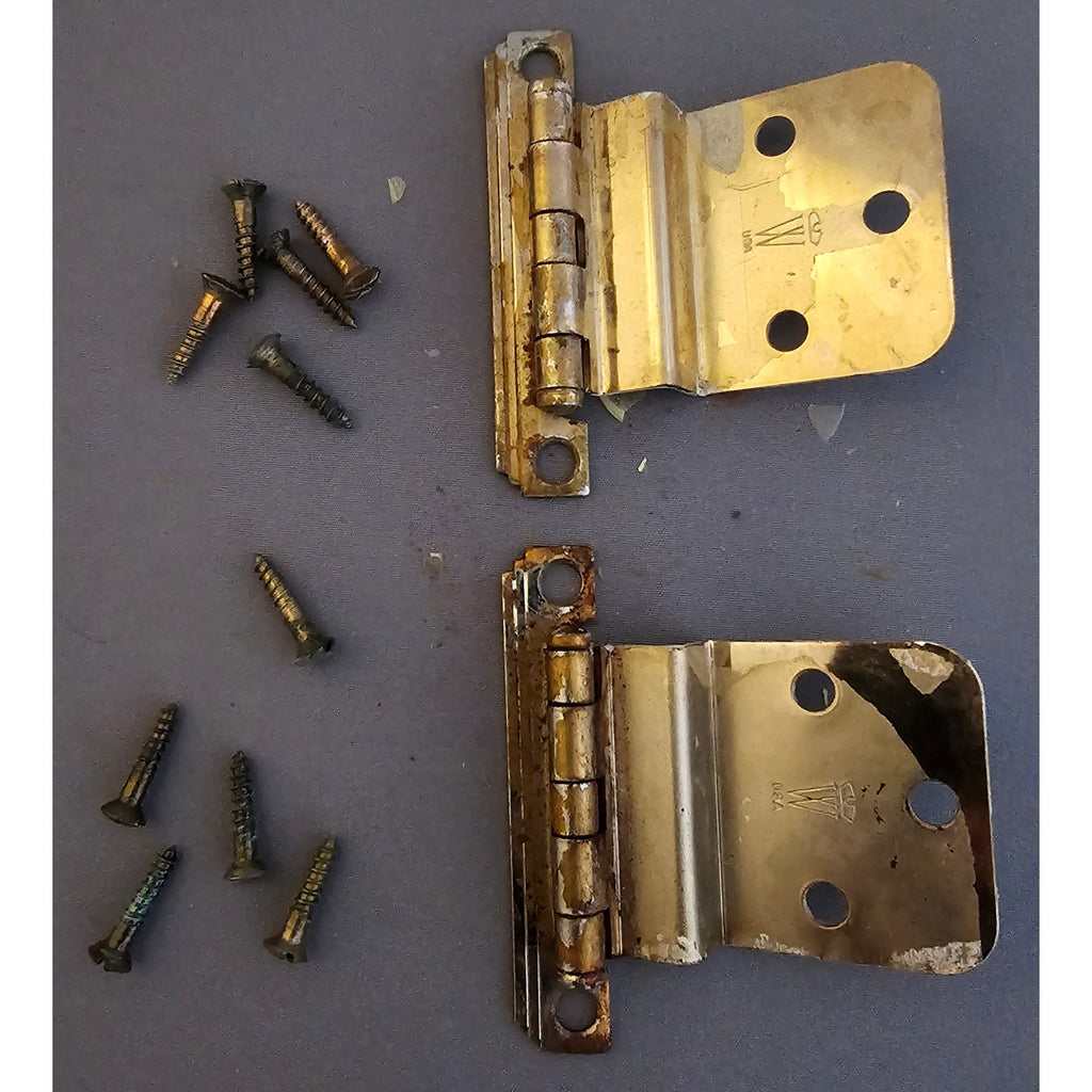 Pair of (2) Vintage/Mid-Century Cabinet Door Hinges - Gold Finish - Salvage