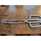 Vintage Light Blue/Grey Rubber Handle 10" Stainless Steel Tongs - Made in Taiwan