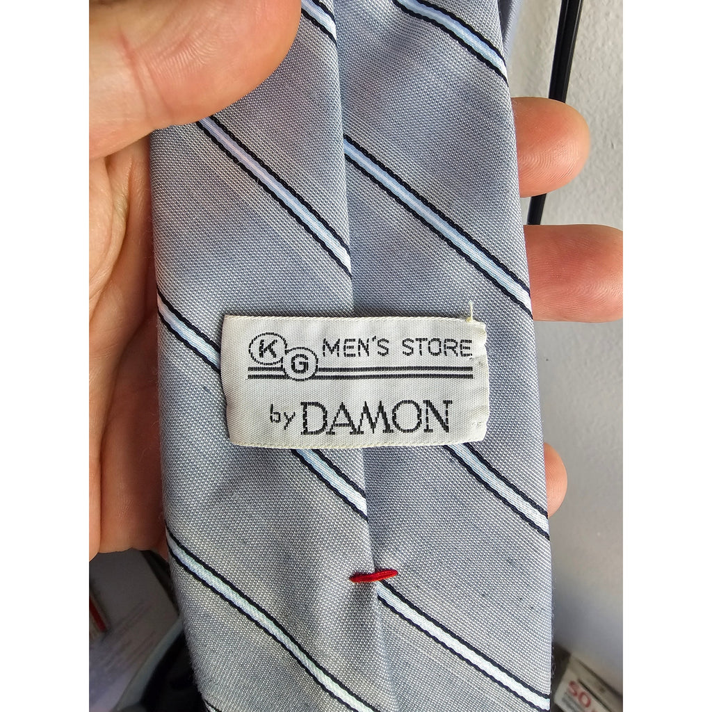 Vintage Damon Men's Necktie - Grey w/Stripes - 56" Long x 2-3/4" Wide