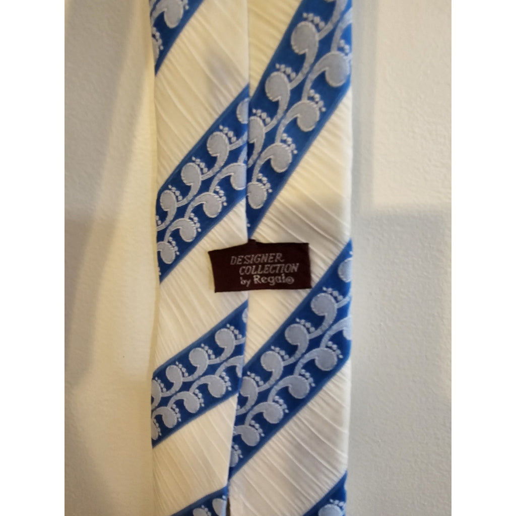 Vintage Designer Collection Regal Men's Necktie - White w/Blue Stripes - 55-1/2"