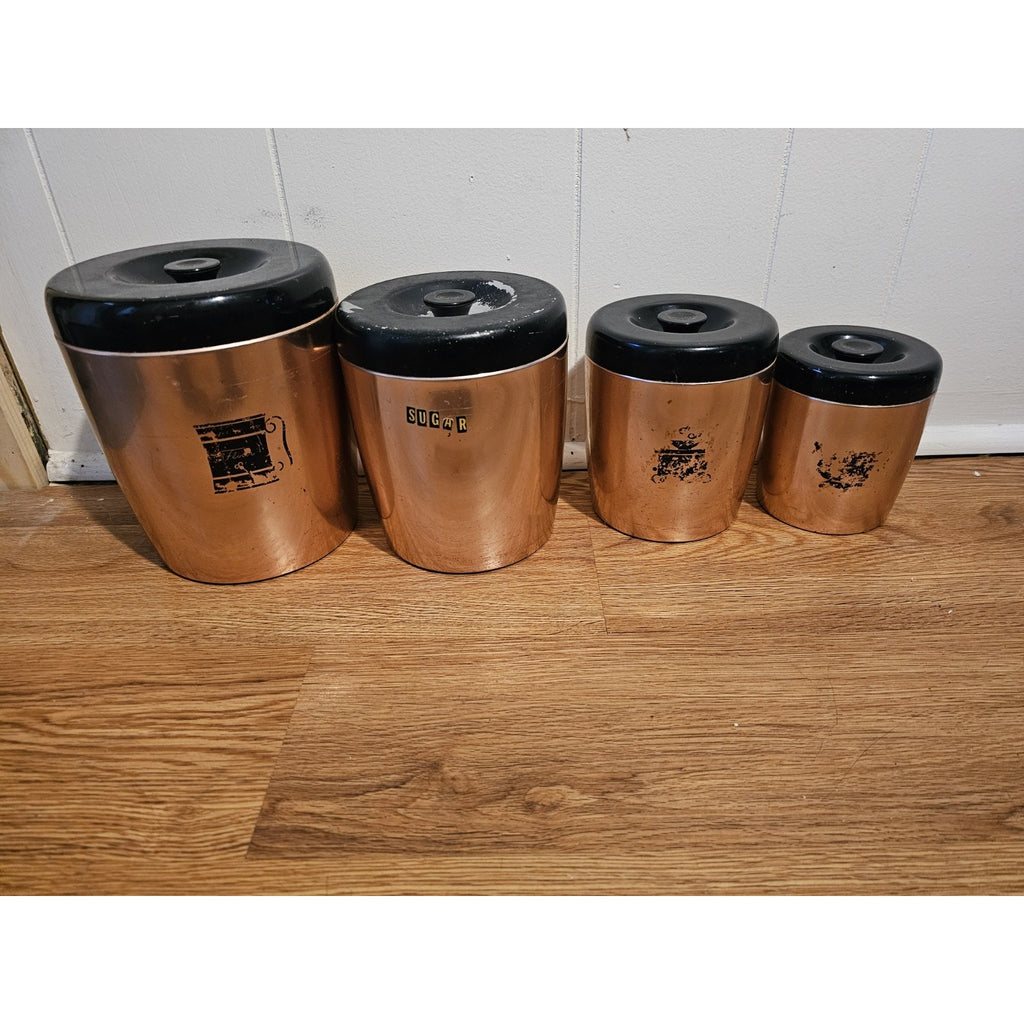 Vintage West Bend Copper Canister Set Of 4 - Aluminum Flour, Sugar, Coffee, Tea