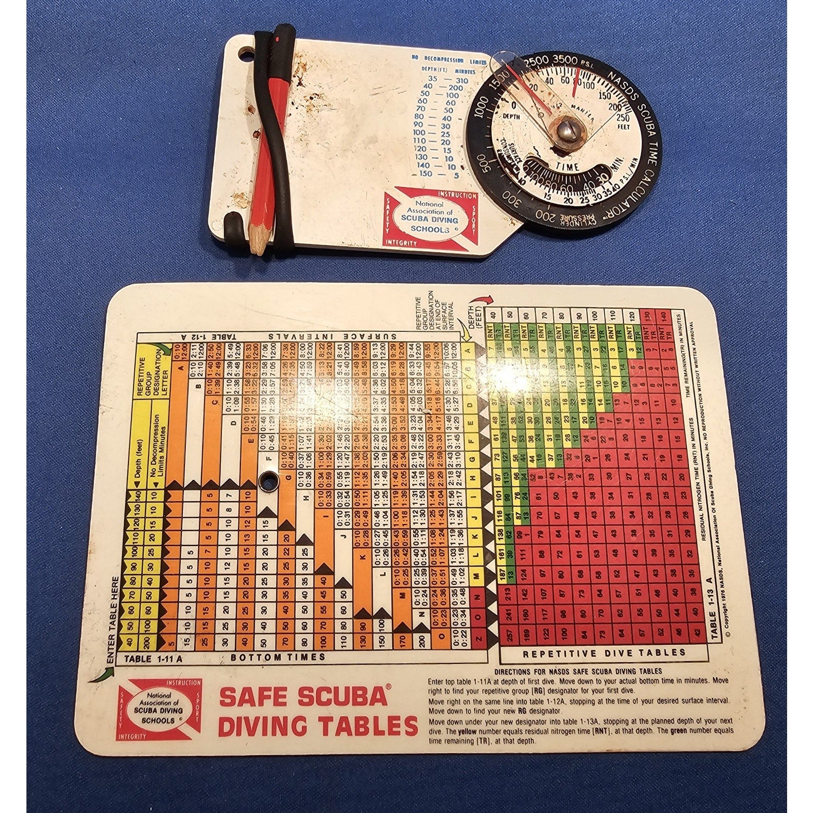 Set of 2 Safe Scuba Diving Tables NASDS - Diving Tables, Time Calculator