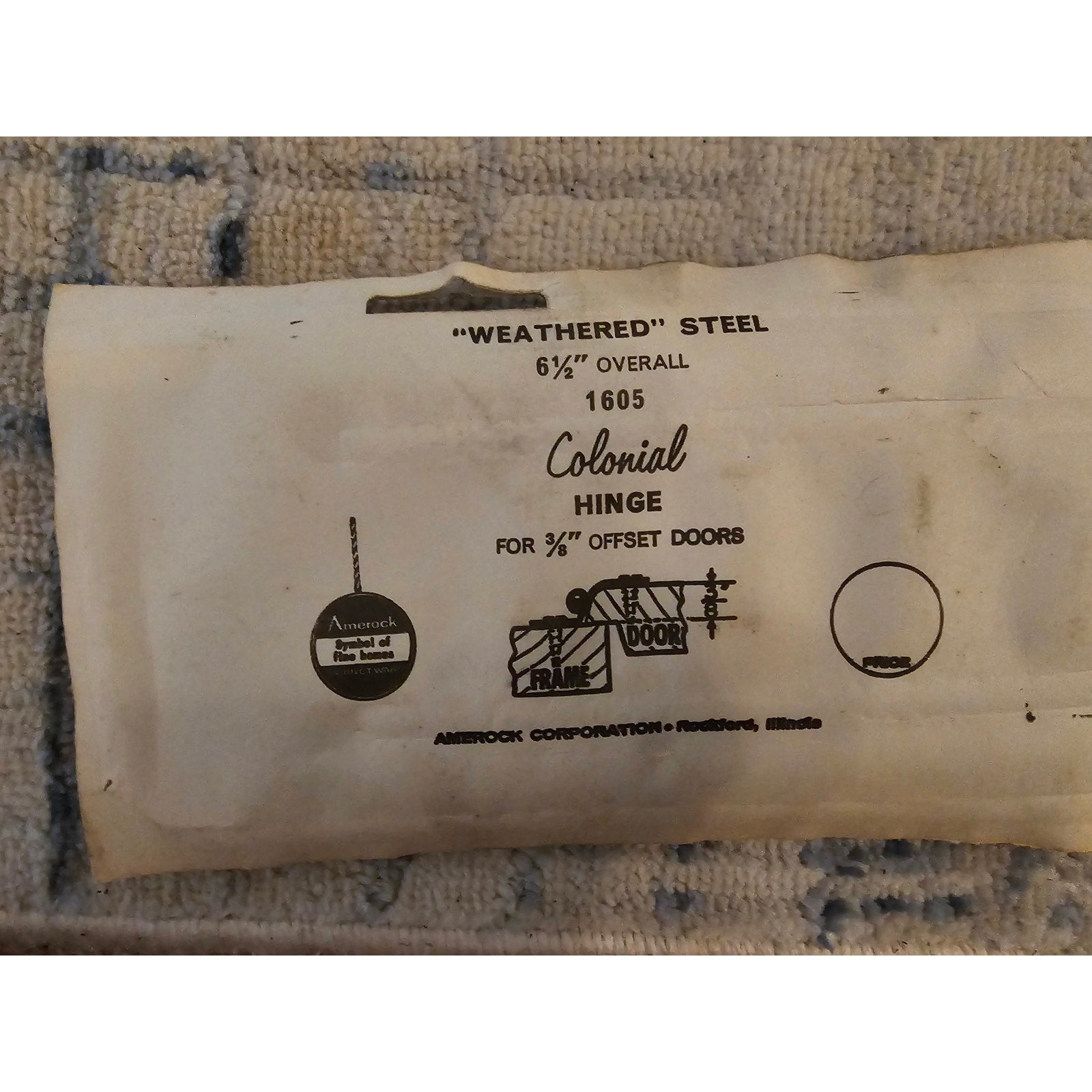 NOS 6-1/2" Amerock A-1605-AC Antique Copper Colonial Hinge Set - Weathered Steel