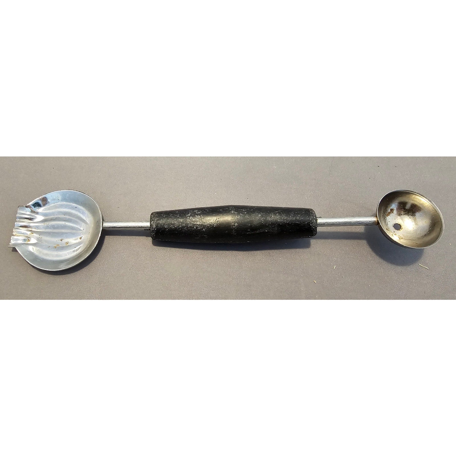 Vintage 8" Black Plastic Handled Double Ended Melon Baller/Curler
