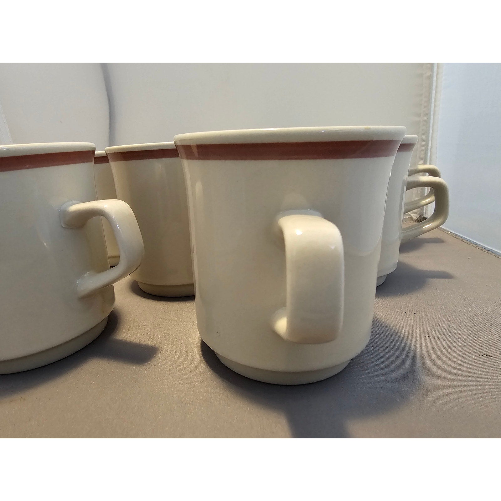 Lot of 7 Vintage Beige & Brown Cafe Style Coffee Cup/Mug - Japan