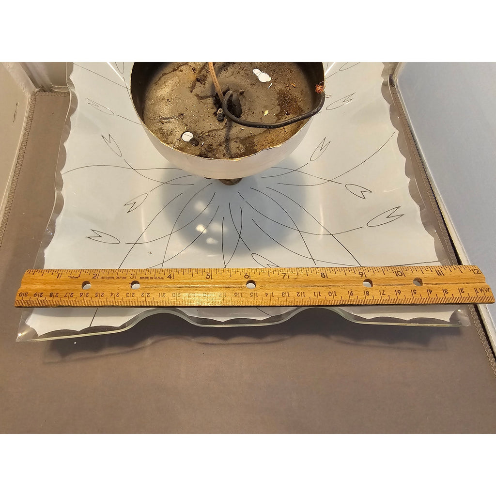 Vintage Mid Century Modern Square Ceiling Light Fixture w/Frosted Glass Floral