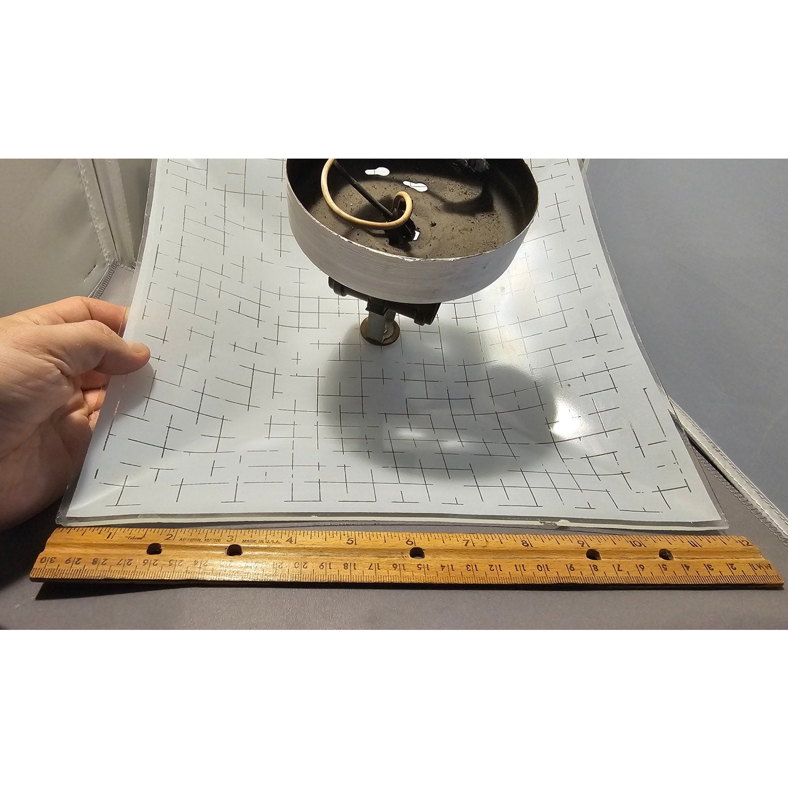 Vintage Mid Century Modern Square Ceiling Light Fixture w/Frosted Glass Lines