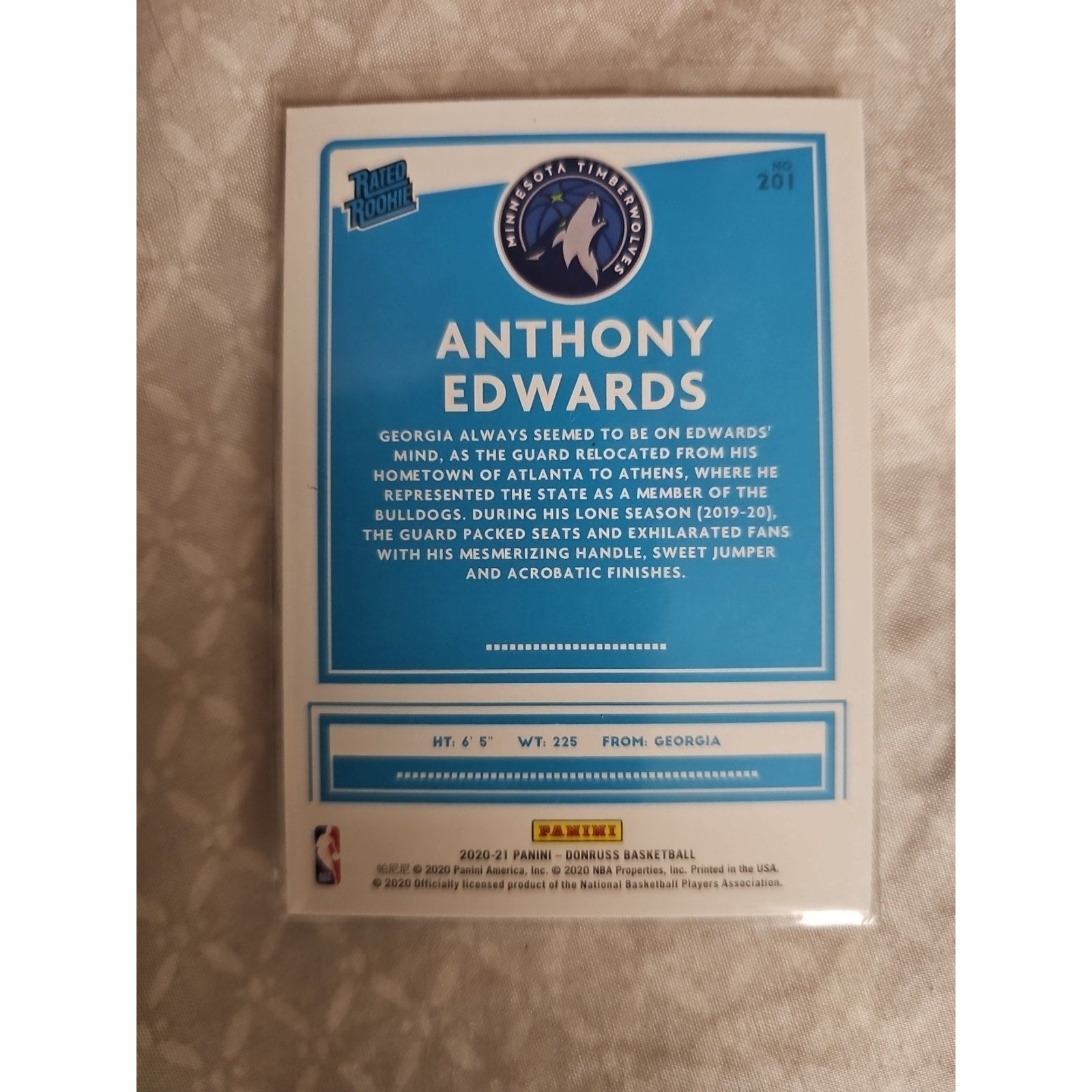 Anthony Edwards 2020-21 Donruss #201 - Bronze - Rated Rookie - Timberwolves