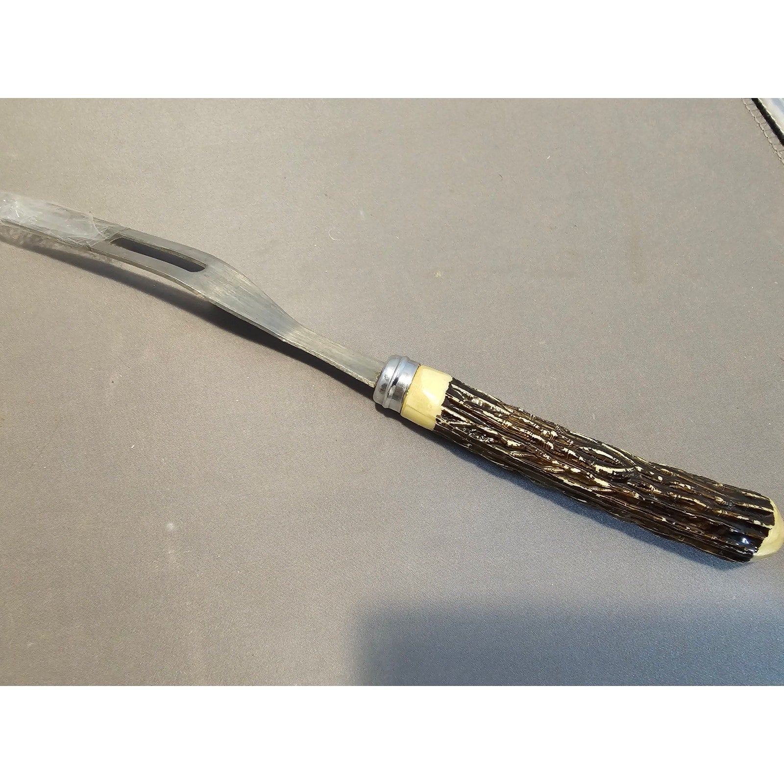 Vintage 2-Prong Meat Serving/Carving Fork w/Antler Style Handle - Japan