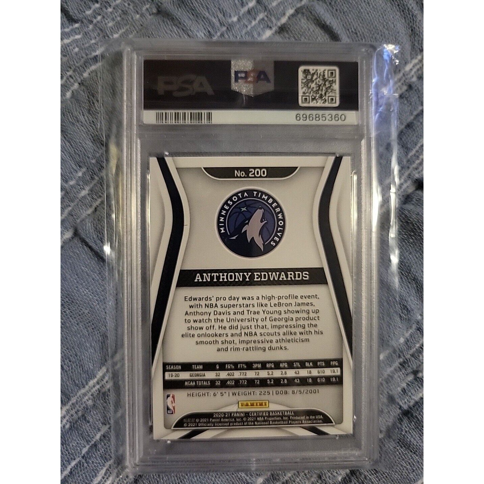 Anthony Edwards 2020-21 Panini Certified #200 RC/Rookie - PSA 9 Mint