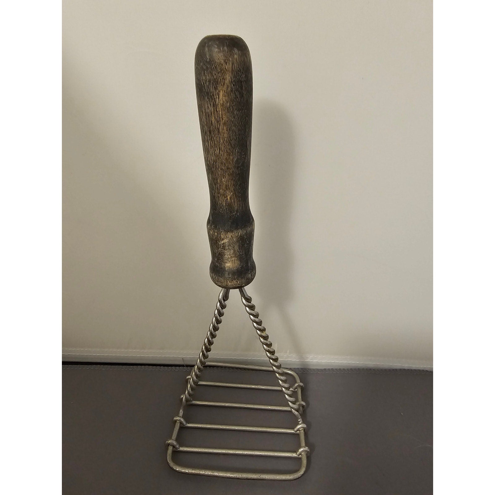 Vintage 10" Twisted Wire Potato Masher w/black wood handle