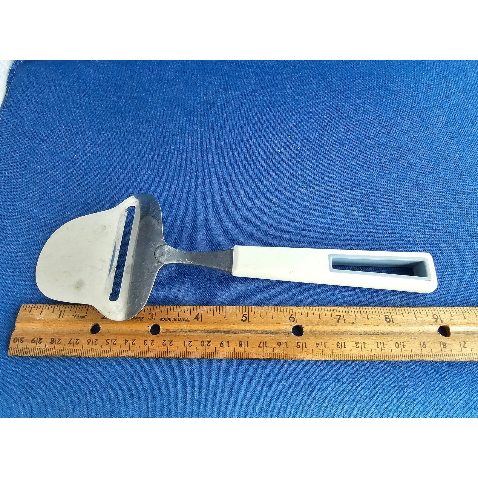 Vintage Tempo Stainless Steel Cheese Slicer/Server w/White Handle - Japan