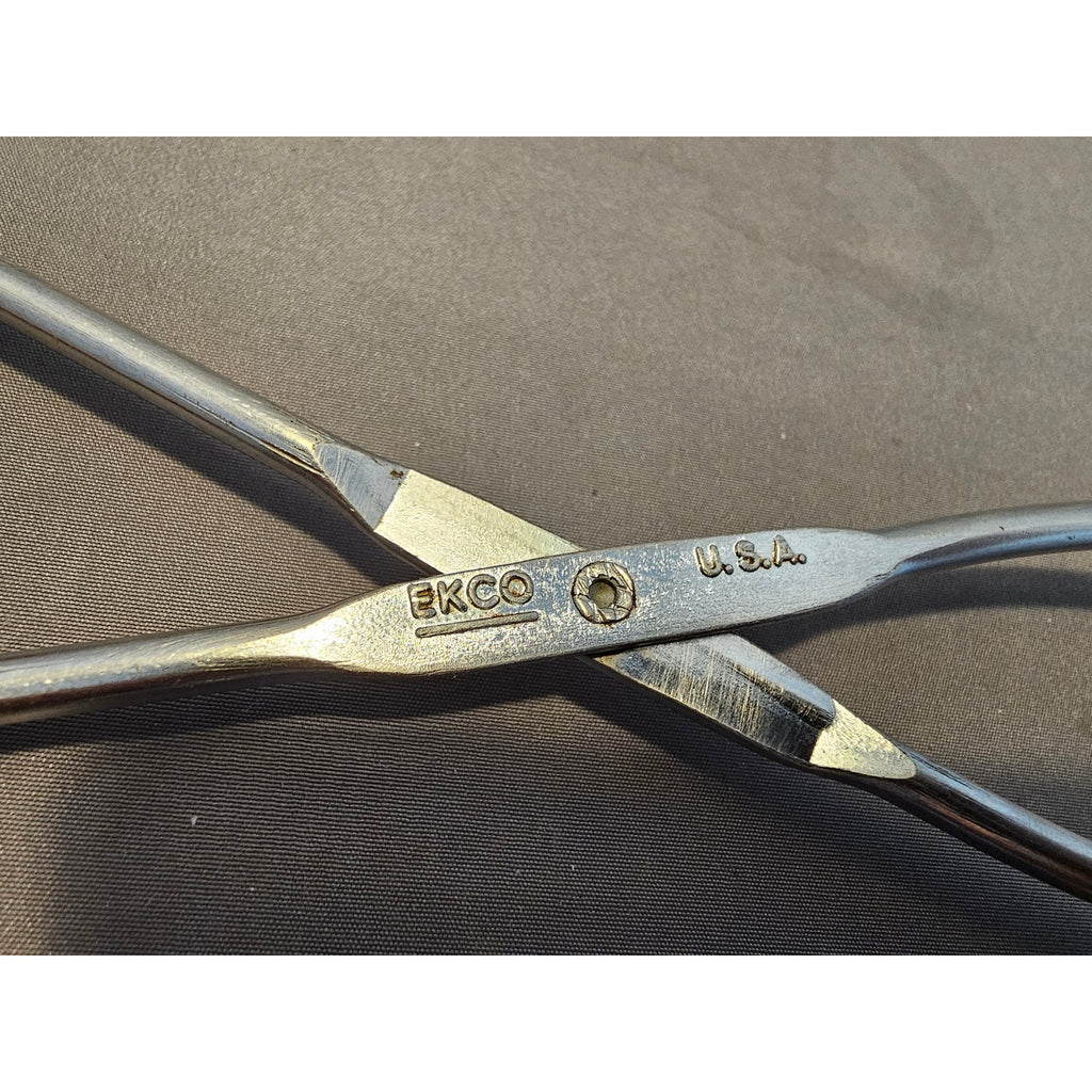 Vintage Ekco 10-1/2" Red Rubber Handle Stainless Steel Tongs - USA