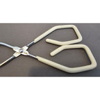 Vintage White Rubber Handle 8-1/2" Angled Stainless Steel Tongs - Made in Taiwan