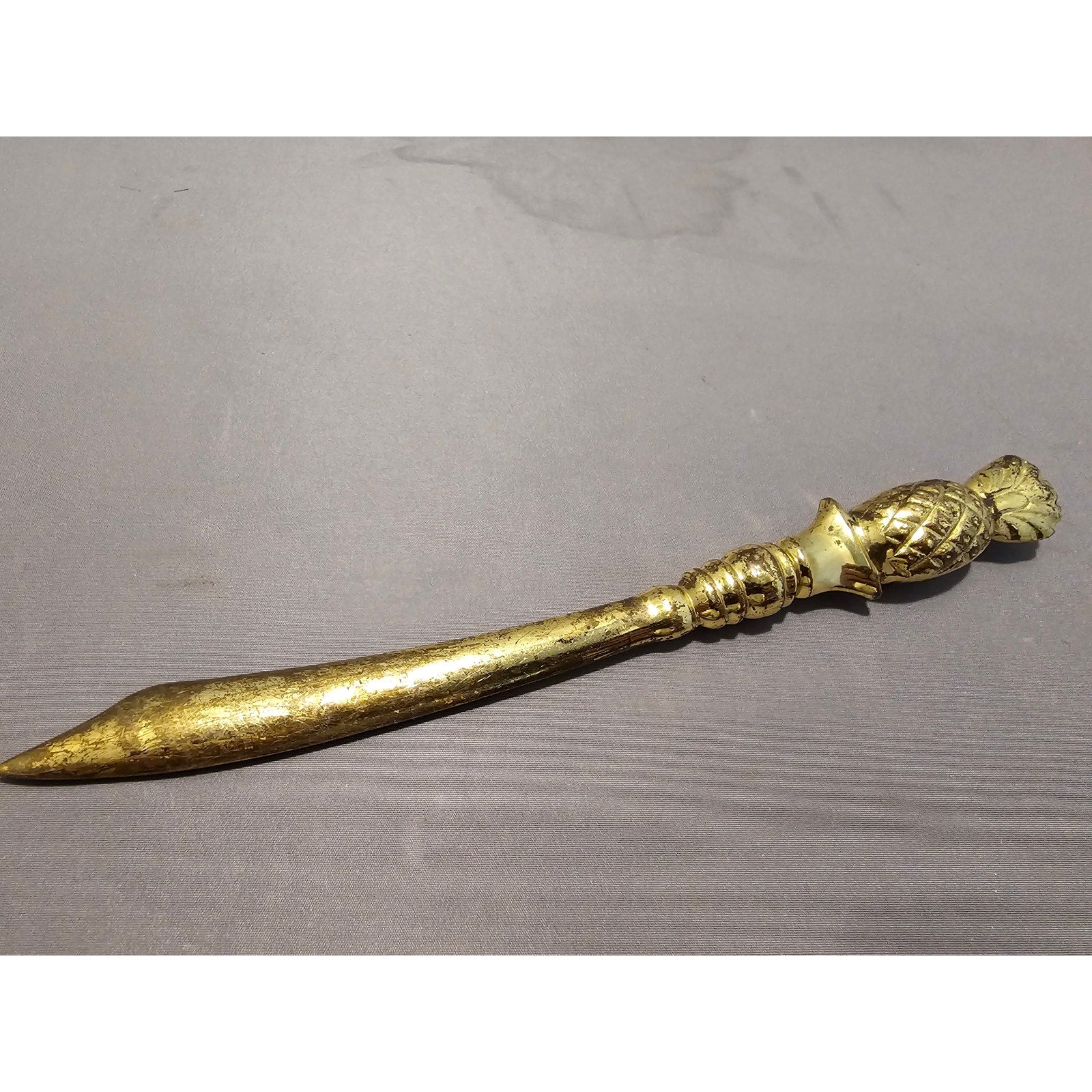 Vintage 8" Gold Brass Letter Opener w/Pineapple Design