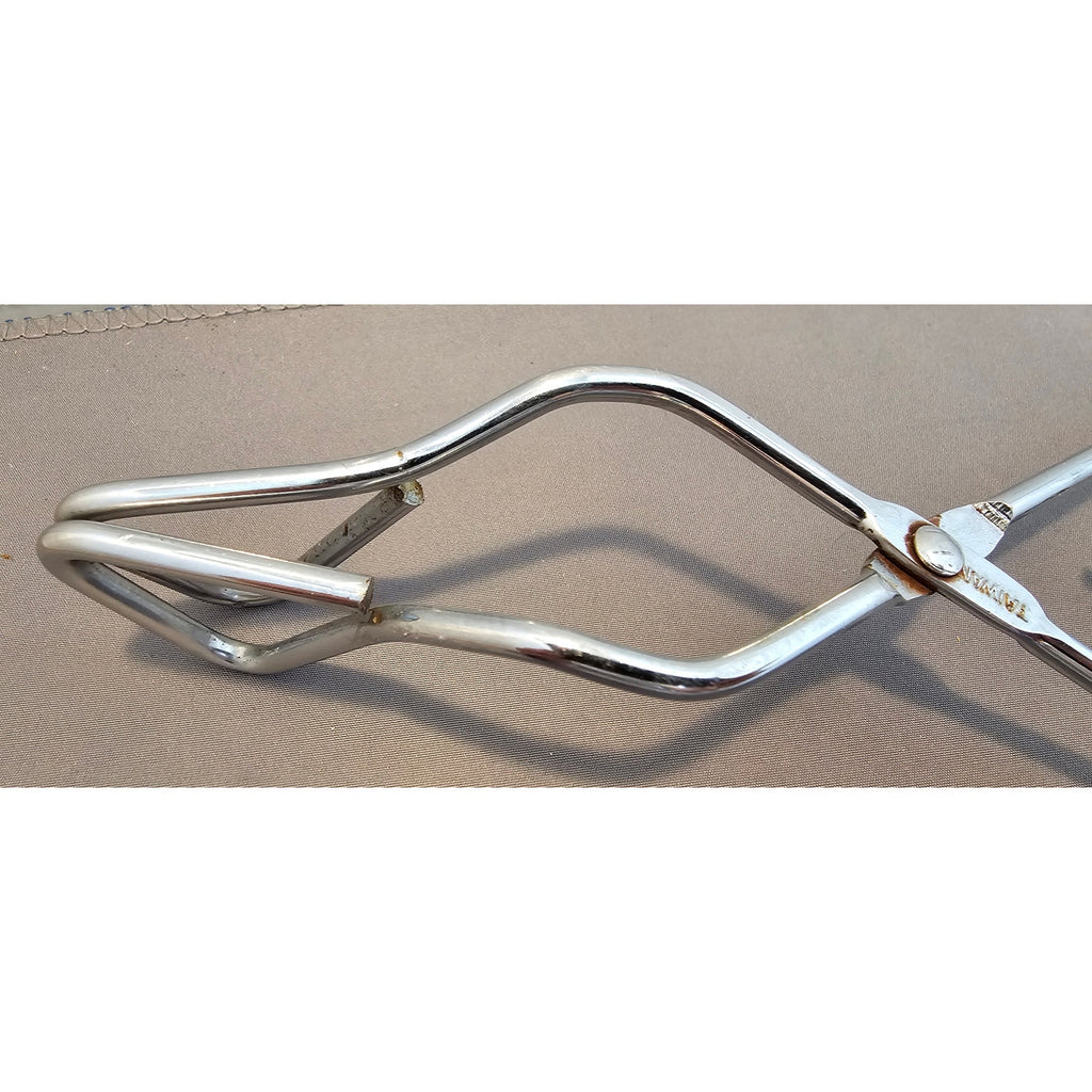 Vintage 8" Angled Stainless Steel Tongs - Made in Taiwan
