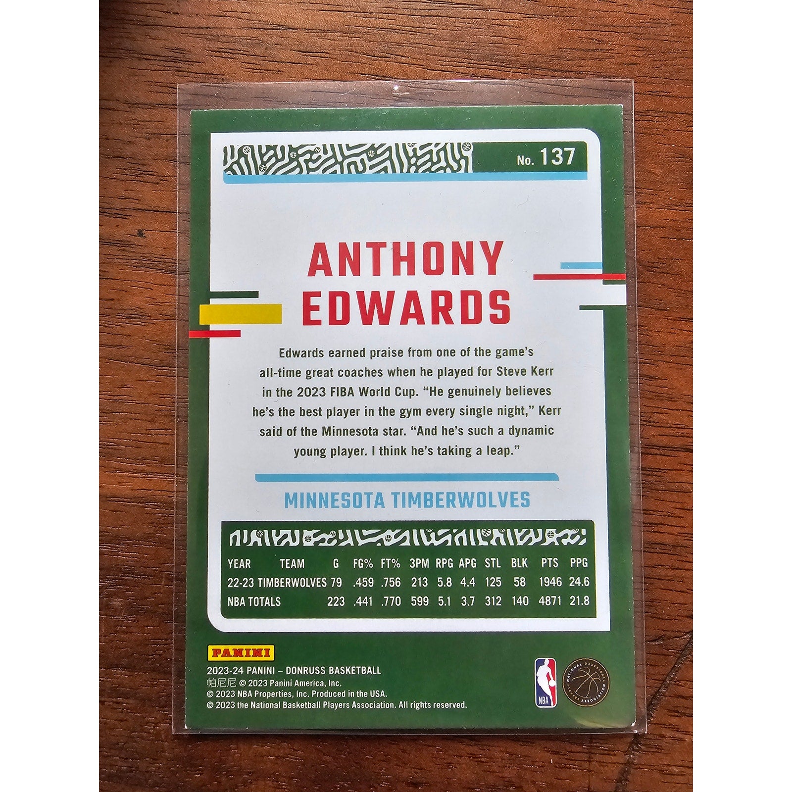 Anthony Edwards 2023-2024 Panini Donruss #137 - Minnesota Timberwolves - NBA