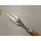Vintage 2-Prong Stainless Steel Meat Carving Fork w/Antler Handle - 10” Length