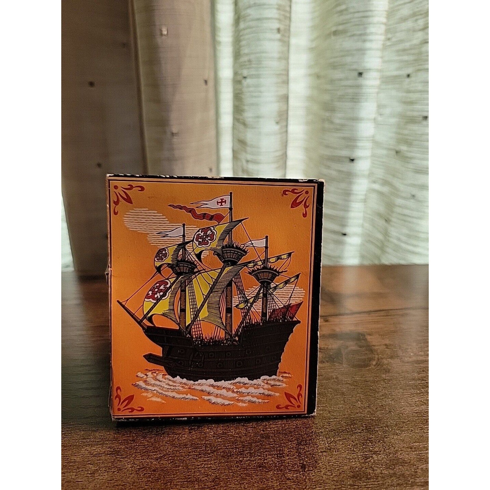 Vintage A.V.80 Match Sticks Box - Green/Orange Pirate Ships - Made in Japan