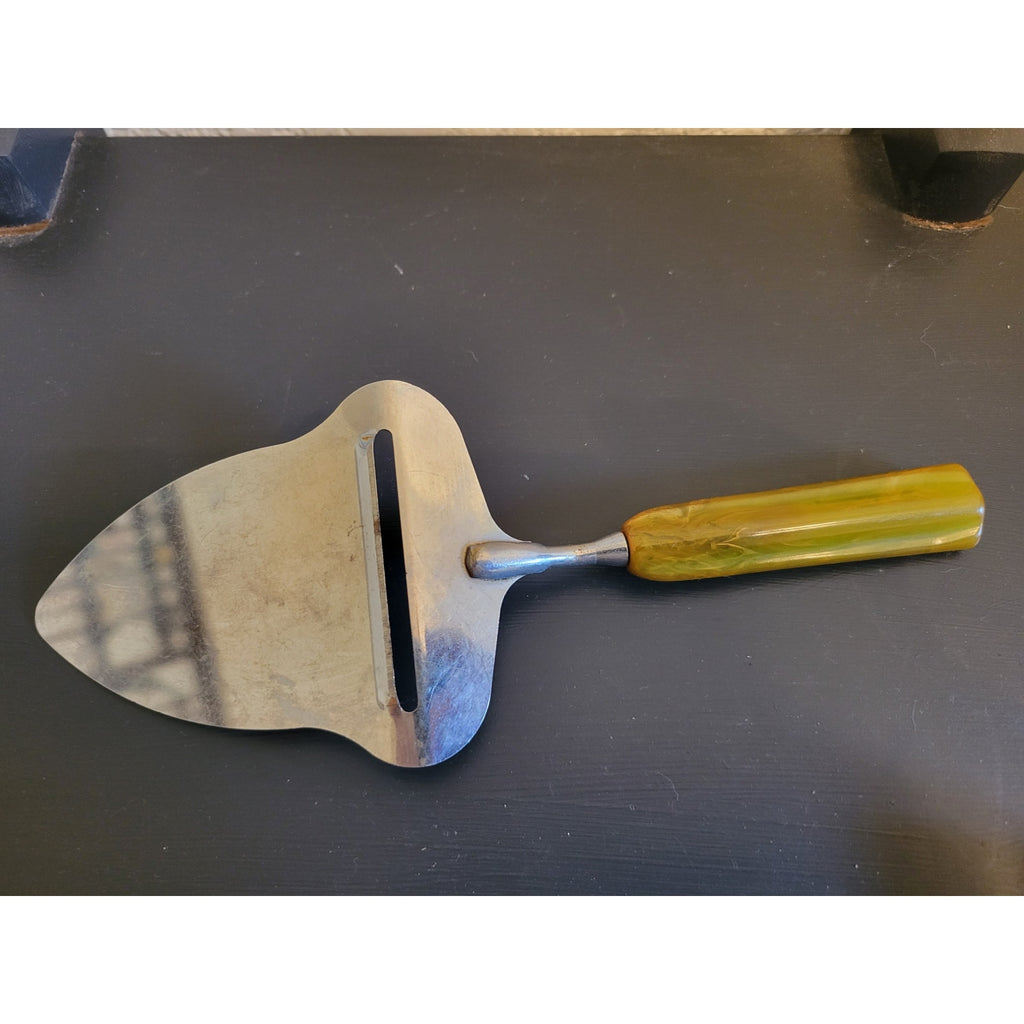 Vintage Vaughan Stainless Steel Cheese Slicer/Server - Green Handle -Made in USA