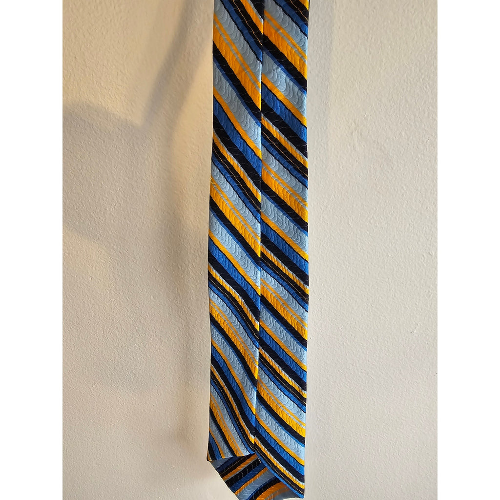 Vintage Men's Necktie - Blue/Black/Yellow Stripes - 54" long x 3.5" wide RN20152